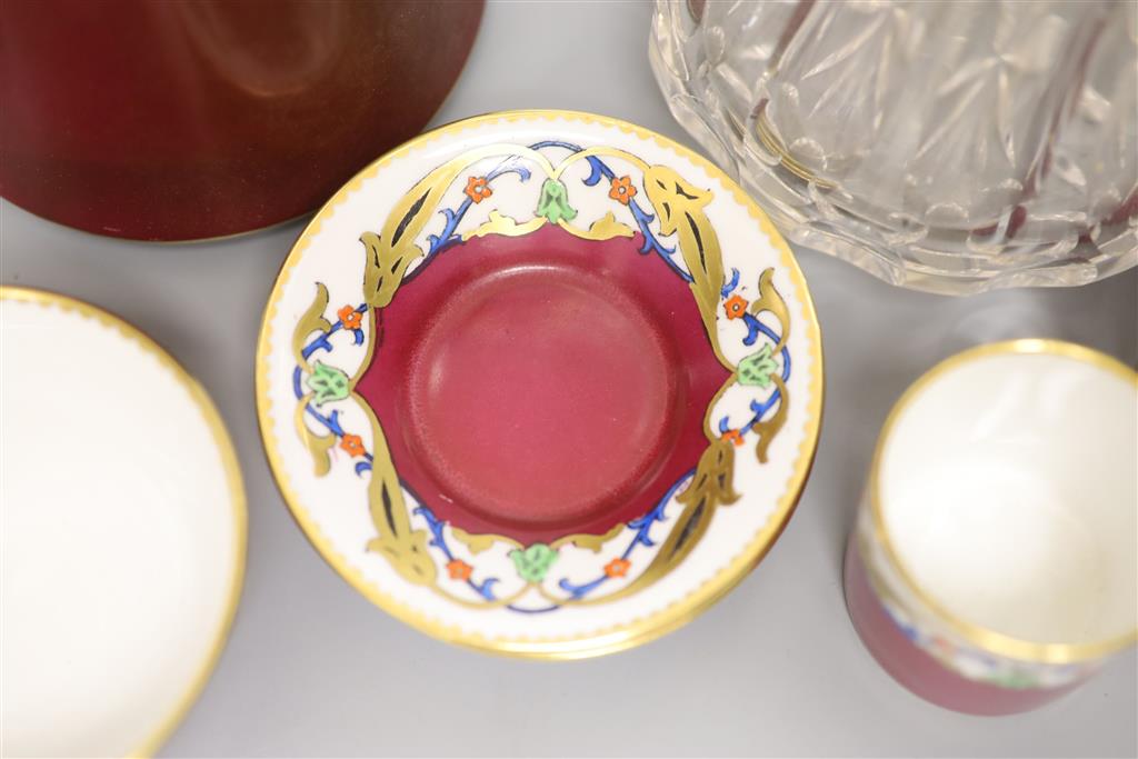 A Royal Albert coffee service and a pair of cut glass decanters